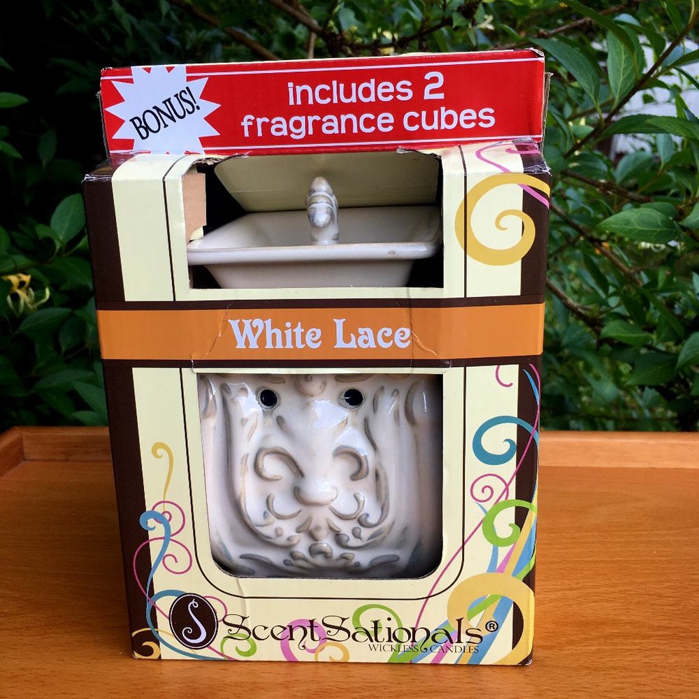 White Lace Fragrance Hearth Wax Warmer.  NIB